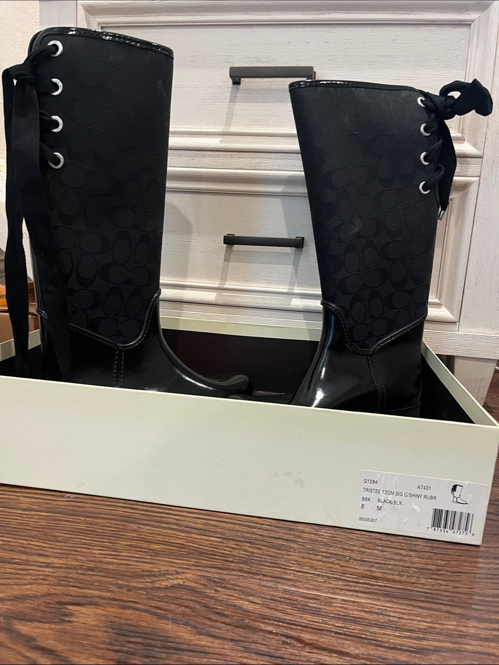 Coach Black Signature Lace-Up Knee-High Boots